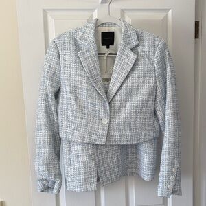 Dynamite Light Blue Tweed Blazer & Mini Skirt Set
